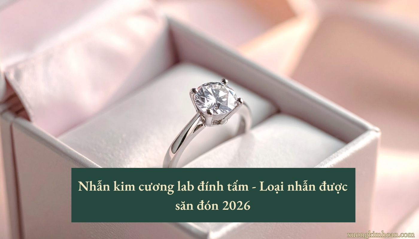 Nhẫn kim cương lab đính tấm