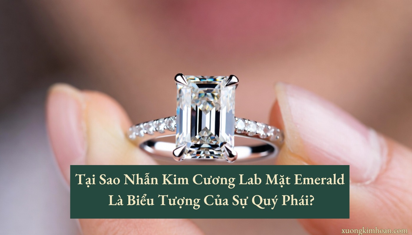 nhẫn kim cương lab mặt Emerald