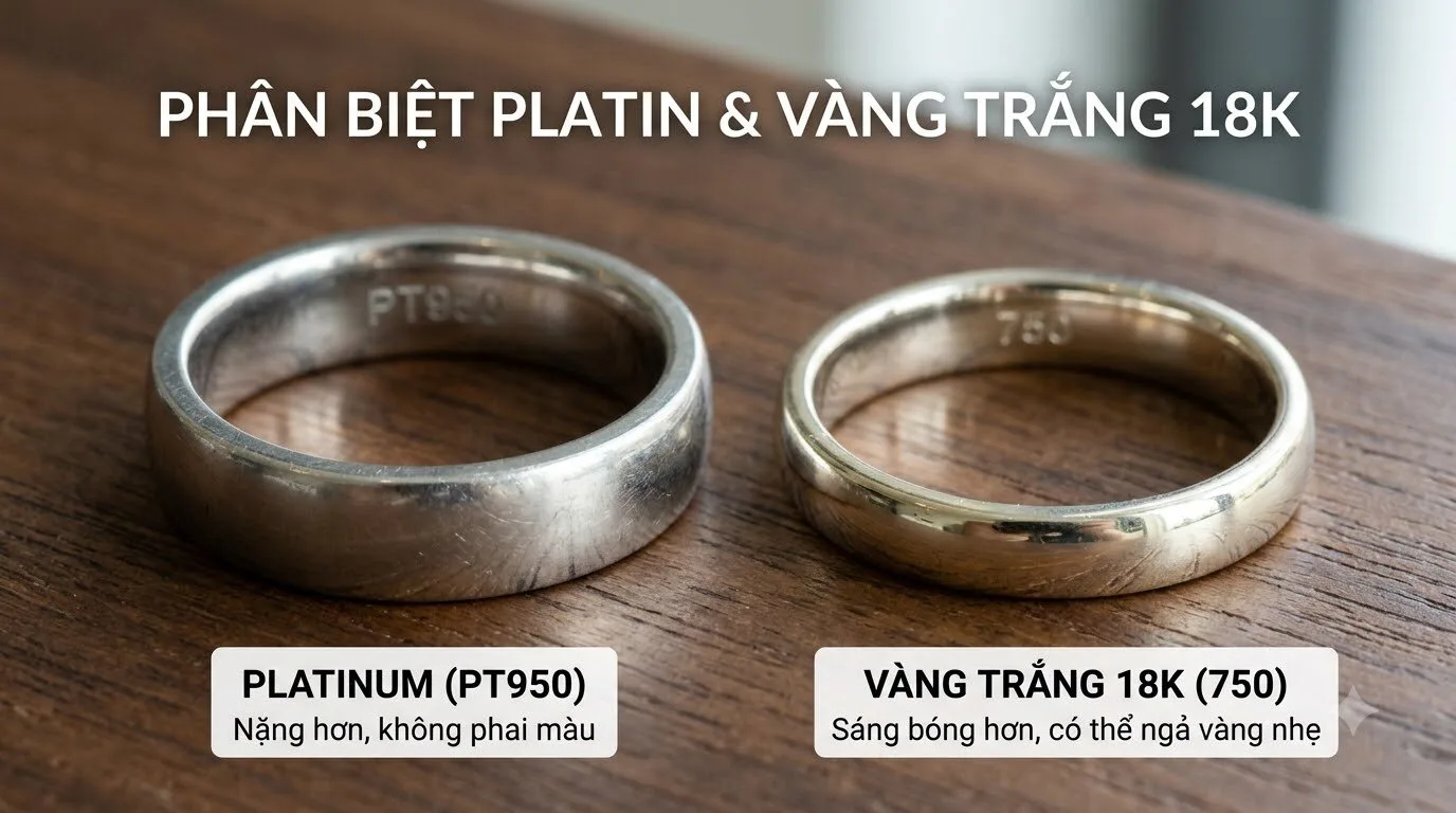 Platin và vàng trắng có thể có vẻ ngoài khá giống nhau, nhưng thành phần kim loại khác nhau. Platin và vàng trắng có thể có vẻ ngoài khá giống nhau, nhưng thành phần kim loại khác nhau.